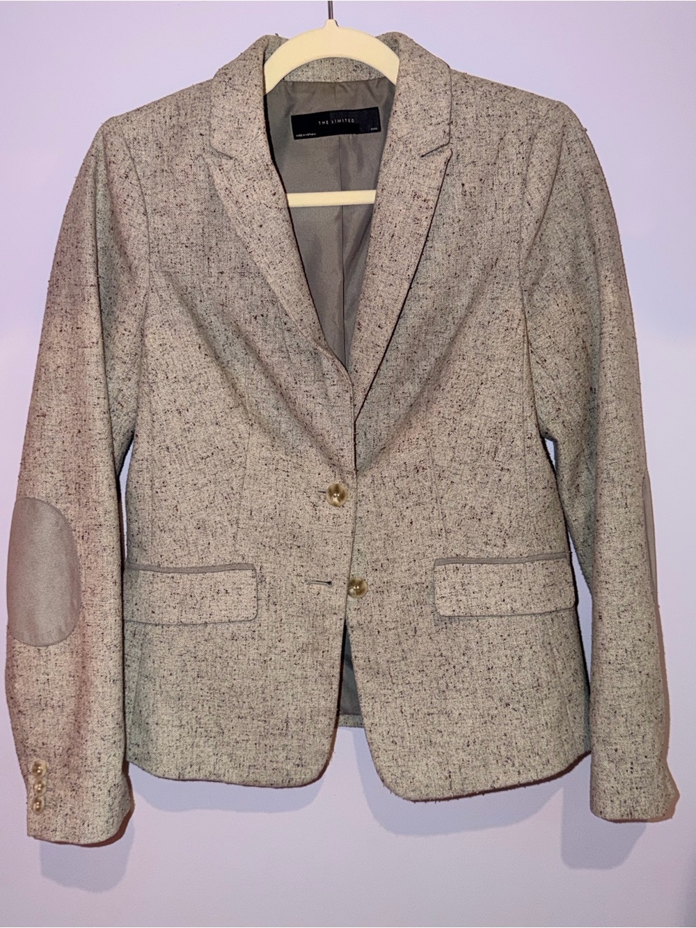 The Limited Beige Gray Tweed Blazer with Elbow Patches